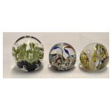 3 Vintage Art Glass Paperweights Slight Bumps
