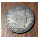 RARE US 1897-S Barber Silver Quarter Coin