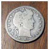 US 1901-O Barber Silver Quarter Coin