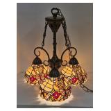 Vintage Leaded Glass Swag Ceiling Lamp Fixture