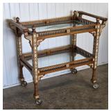 Antique Intricately Inlaid Rolling Tea Cart