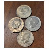 FOUR 40% Silver Kennedy 1/2 Dollar Coins