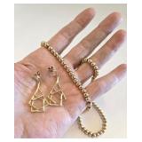 14K Gold Bead 15" Necklace & Earrings 24 Grams