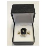 1920s Art Deco Black Onyx 14K Gold Ring Size 6 1/2