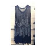 1920s 8 Panel Black Sequin Chiffon Flapper Dress