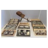 Antique Stereoscope Viewer & 100 Assorted Views