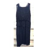 1920s Heavily Beaded Black Chiffon Flapper Dress