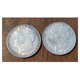 TWO US 1896-P Morgan Silver Dollar Coins