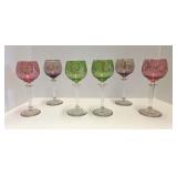 Six Bohemian Glass 7 1/2" Wine Goblets