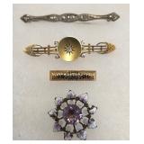 3 Antique Bar Pins & Enamel Flower Pin Jewelry
