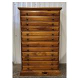 44" Tall Pine Chest With 12 Drawers Maps Lingerie