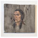 1976 Sculpted Painting on Wood Indian Man D