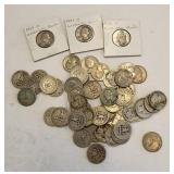 54 Washington 90% Silver Quarter Coins 1930s