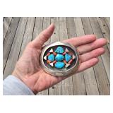 Navajo Sterling Silver Turquoise Coral Belt Buckle