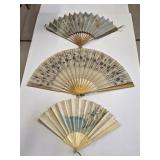 3 Antique Japonisme Hand Painted Folding Fans
