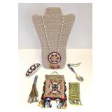 Native American Beaded Necklace Bag Barrette Etc.