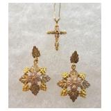 Black Hills 12K Gold Cross Necklace Earrings 8 Gr