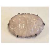 Antique Art Deco Carved Rose Quartz Brooch