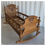 Antique Oak Infant or Doll Cradle