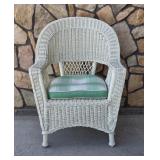 White Painted Real Wicker Patio Porch Arm Chair