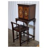 1920s Telephone Table Cabinet & Bench Chair