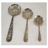 3 Kirk Repousse Sterling Silver Serving Spoons