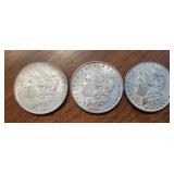 THREE US 1889-P Morgan Silver Dollar Coins
