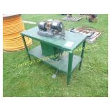 GREEN METAL TABLE W/ WIRE WHEELS
