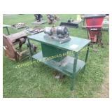 GREEN METAL TABLE W/ WIRE WHEELS