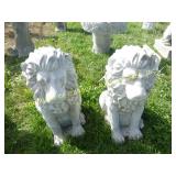 (2) SMALL SITTING LIONS CONCRETE LAWN ORNAMENT