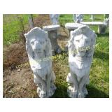 (2) TALL SITTING LIONS CONCRETE LAWN ORNAMENT
