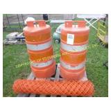 (2) ORANGE CYLINDER CONES & SNOW FENCE