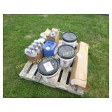 FLOORING ADHESIVE, ROLL OF PLASTIC & HOUSE PAINT