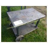 STEEL SHOP CART W/ WHEELS & STAINLESS STEEL TOP