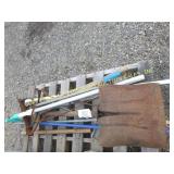 MISC BROOM HANDLES, SHOVEL, RAKE