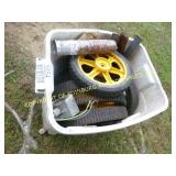 BIN W/ LAWN MOWER WHEELS