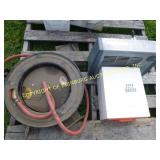 AIR HOSE REEL, PLASTIC BIN, AND SPACE HEATER