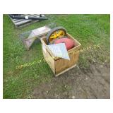 WOOD CRATE W/ MISC PARTS
