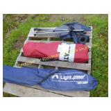 LOT OF CAMPING GEAR, (2) FOLDING CHAIRS & CANOPY
