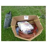 BOX W/ AIR HOSE, JUMPER CABLES & OIL FILTERS