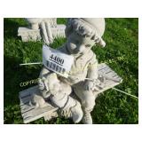 BOY ON BENCH CONCRETE LAWN ORNAMENT