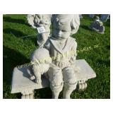 SMALL BENCH W/ BOY AND DOG CONCRETE LAWN ORNAMENT
