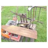 PALLET OF VINTAGE TOOLS & BOTTLES