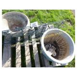 FLOWER POTS, WIRE TRELLIS & BIRD BATH