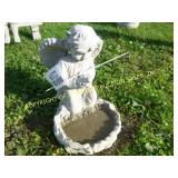 BOY ANGEL W/ BIRD CONCRETE LAWN ORNAMENT