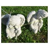 TWO SMALL ANGELS CONCRETE LAWN ORNAMENT
