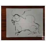 Jorge Flores Bulls. Size 26x20". Black acrylic on