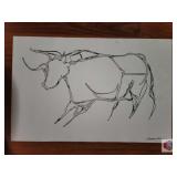 Jorge Flores Bulls. Size 35x23". Black acrylic on