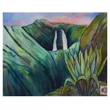 Waterfall. Watercolor by IG. Unframed. 19.5"w