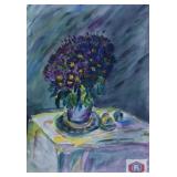 Purple Daisies. Watercolor by IG. Unframed. 11"w